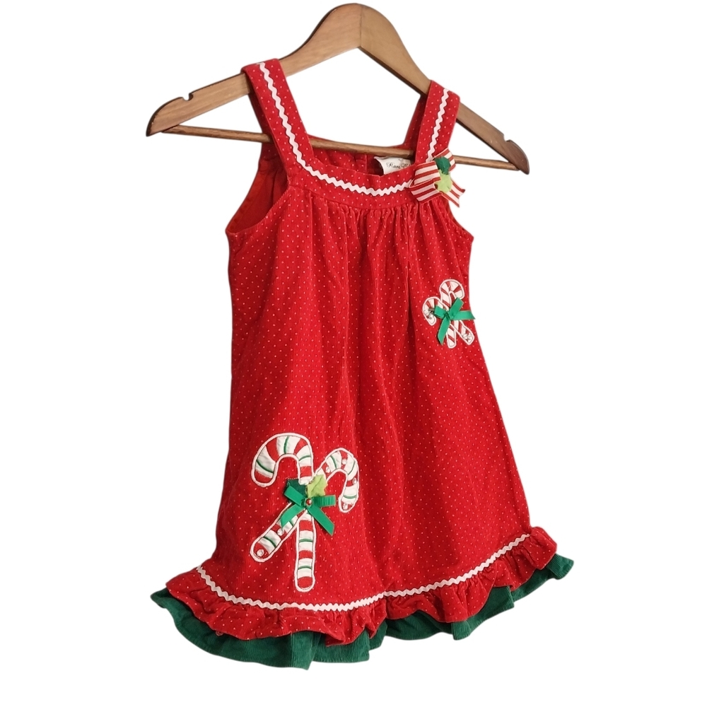 Vtg Rare Editions Girls Size 5 Red Corduroy Candy Cane Christmas Jumper Dress - Picture 3 of 12